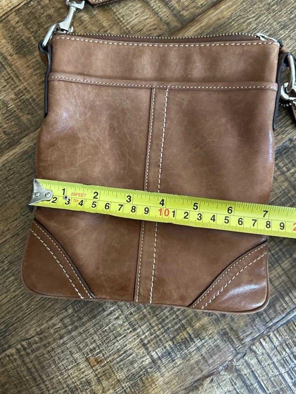 Coach Tan Leather Shoulder Pouch with Signature Tag